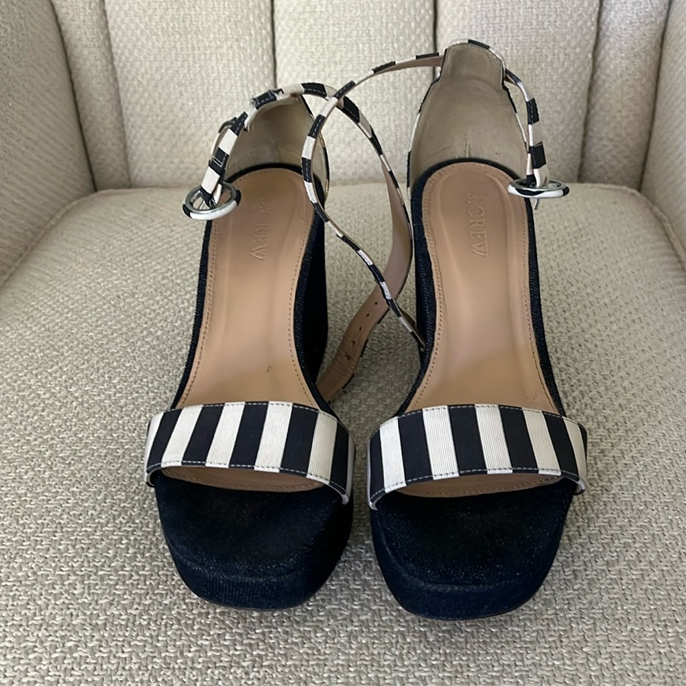 J Crew navy/white wedge sandal, size 7.